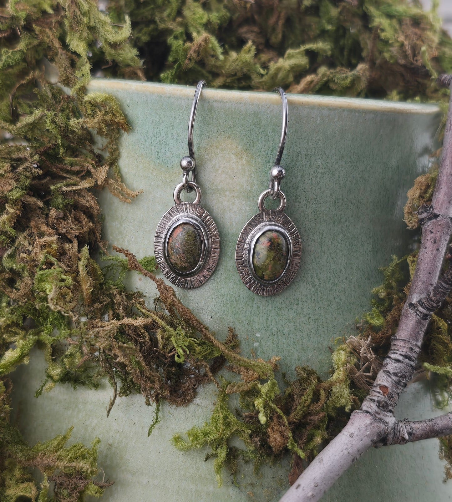 Unakite Dangle Earrings-One-of-a-Kind