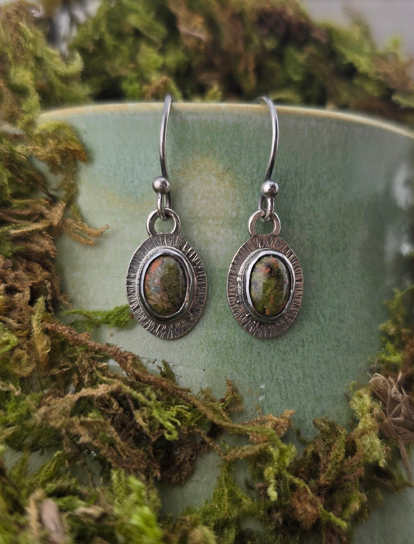 Unakite Dangle Earrings-One-of-a-Kind