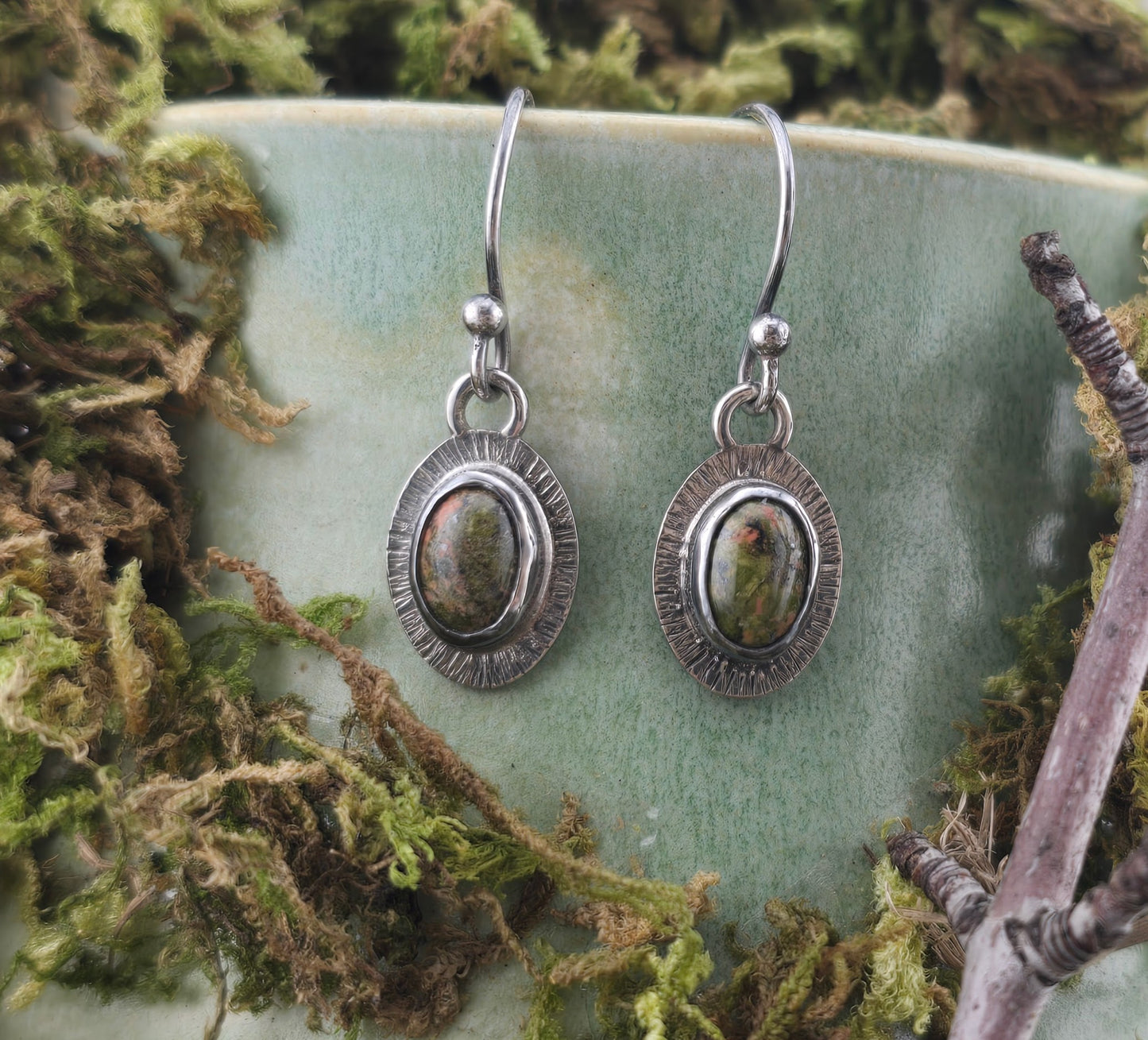 Unakite Dangle Earrings-One-of-a-Kind