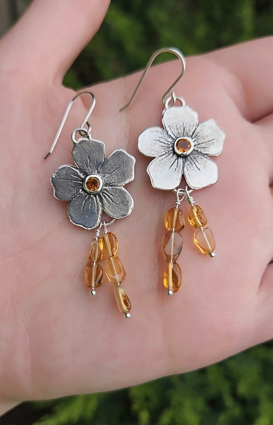 Citrine Flower Earrings - Made To Order